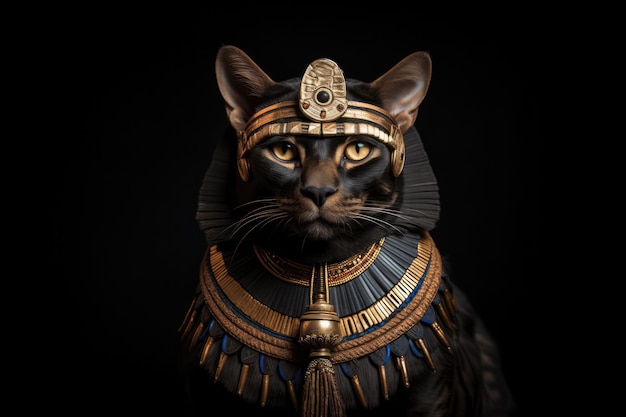 エジプトのファラオのヘッドドレスを身に着け精巧な猫が王様のように見える