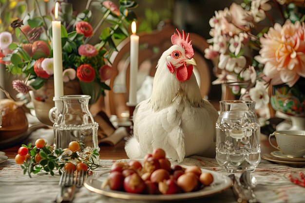 Premium Photo | Sophisticated chicken hosting a fancy dinner party in