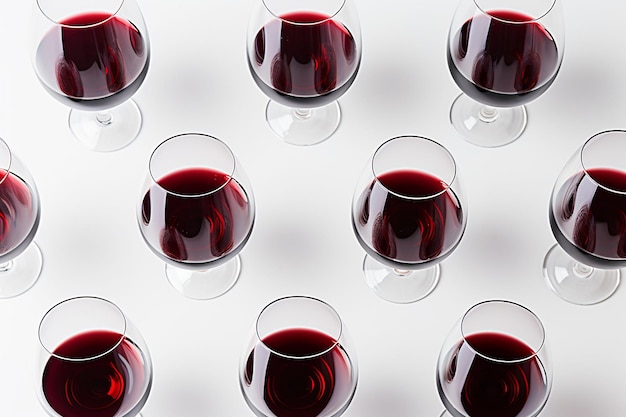 Sophisticated design glasses of red wine on a pure white background