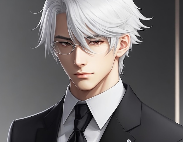 Premium AI Image  An anime boy with silver hair and mysterious glowing eyes