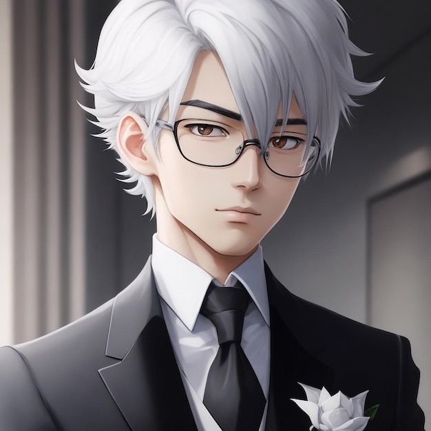 Photo a sophisticated and elegant anime boy with sleek silvergray hair