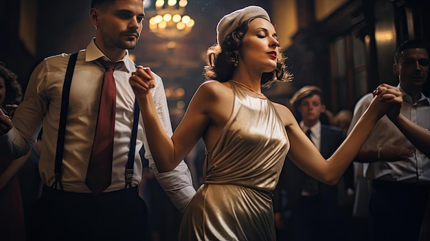 Sophisticated flappers dancing at a 1920s jazz club