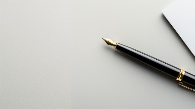 A sophisticated fountain pen lies on a clean white paper
