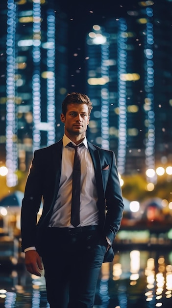 A Sophisticated Gentleman Amidst Urban Skyscrapers