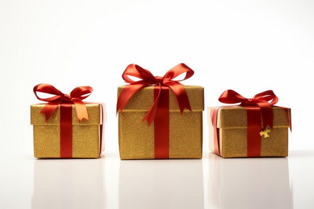 Photo sophisticated gold gift boxes ribbon xmas present generate ai