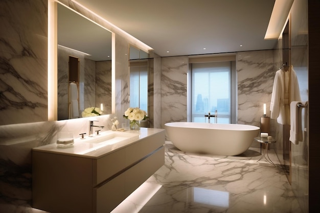 Sophisticated Marble Bathroom Sanctuary Generative AI