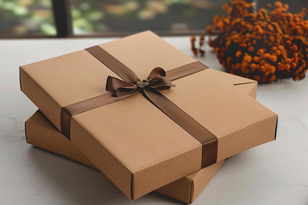 Sophisticated packaging Mockup of brown cupboard gift box design