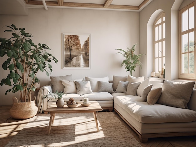 Sophisticated Provence living room featuring rustic elements AI Generative