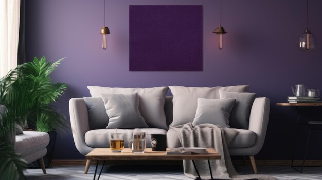 Photo sophisticated purple living room canvas with commercial imagery