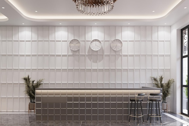 A sophisticated reception interior with white walls