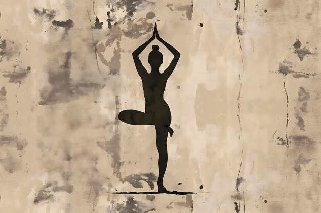 sophisticated silhouette of a woman performing a yoga pose on an old paper poster A wonderful way to add a sense of calmness and harmony to a home interior