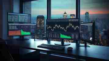 Photo a sophisticated trading desk multiple background