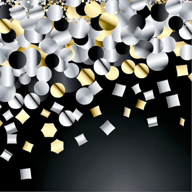 Photo sophisticated vector image featuring array of silver and gold confetti on a sleek black background