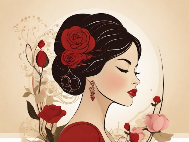 Sophisticated Womens Day Card Line Style Lady Face Adds Decorative Flair1