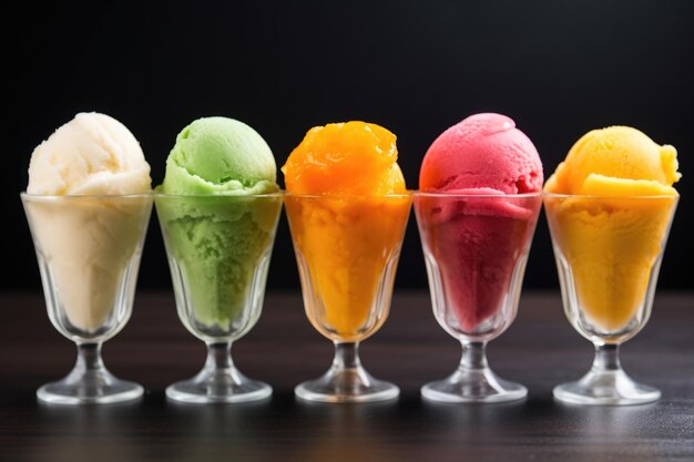 Sorbet style gelato in citrus flavors in glass cups