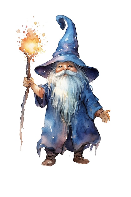 Sorcerer wizardry watercolor clipart isolated on white background with Generative AI