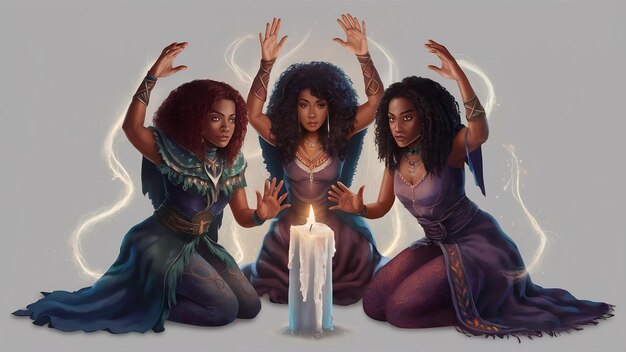 Sorceresses holding a white candle