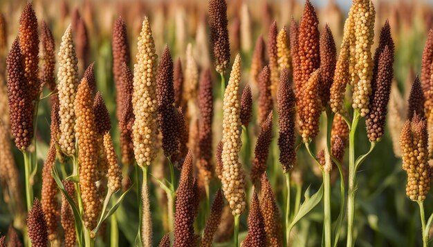 Sorghum ears in the farm background