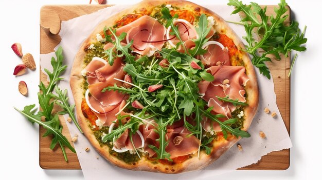 Photo sorrentina pizza with prosciutto arugula capers