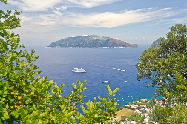 Sorrento Peninsula seen from Capri Bay of Naples Italy