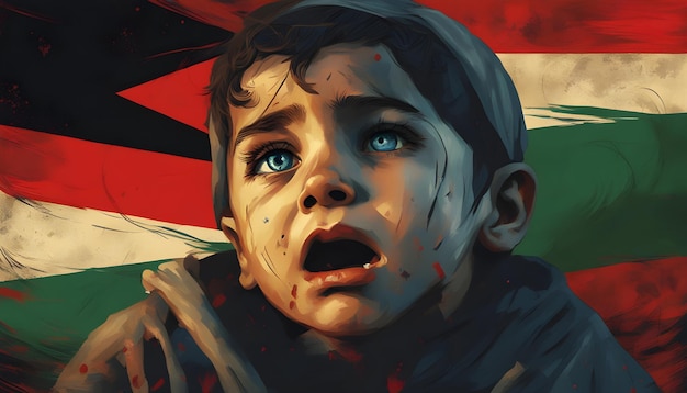 Photo the sorrow of palestinian children longing for the independence of their nation