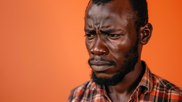 Sorrowful Central African Man Isolated on Solid Background Copy Space Provided