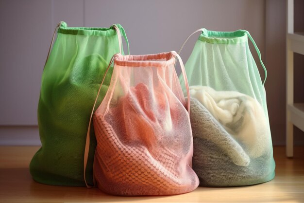 Photo sorted laundry in ecofriendly mesh bags