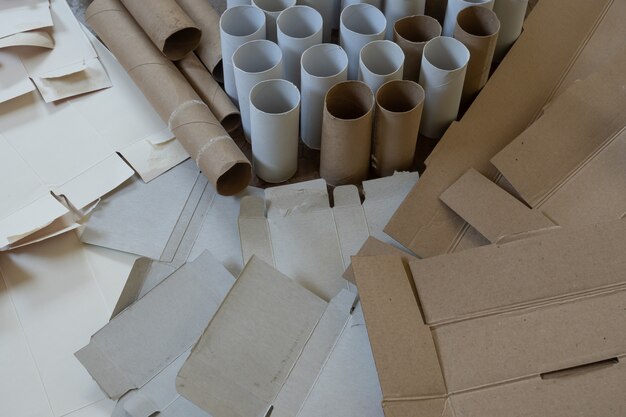 Photo sorting of different types of cardboard, with copy space, recycling concept