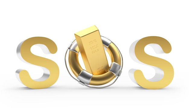 Sos sign with gold bar in lifebuoy