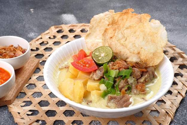 Soto Betawi,Traditional beef and offal soup from Betawi, Jakarta.