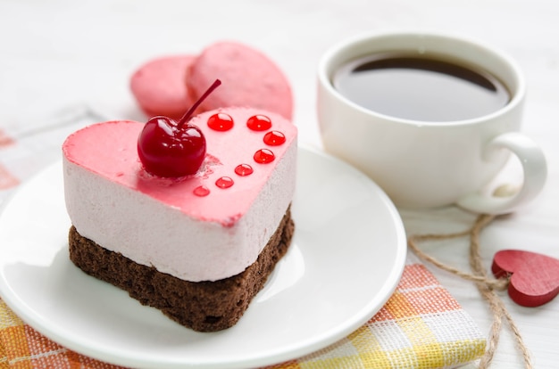 Souffle cake with cup of coffee