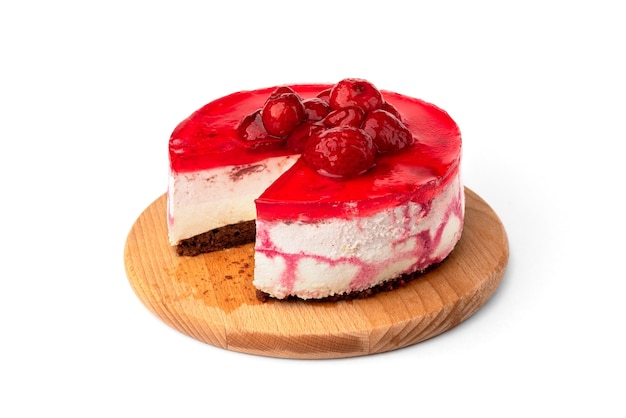 Souffle cake with strawberry isolated on white background.