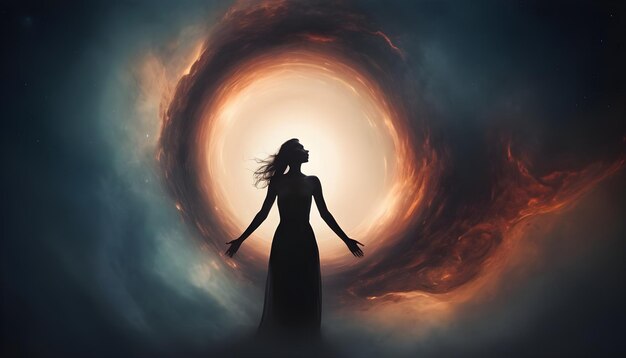 the soul separates from the woman s body and rises to the sky mystical image black hole