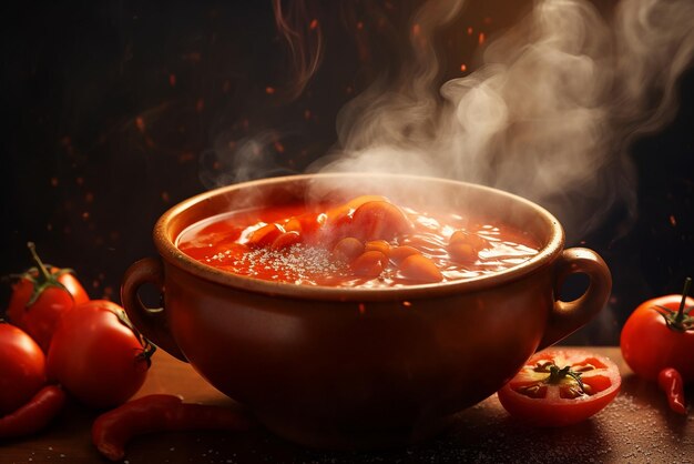 Foto comfort pieno di sentimento che abbraccia il calore della zuppa di pomodoro