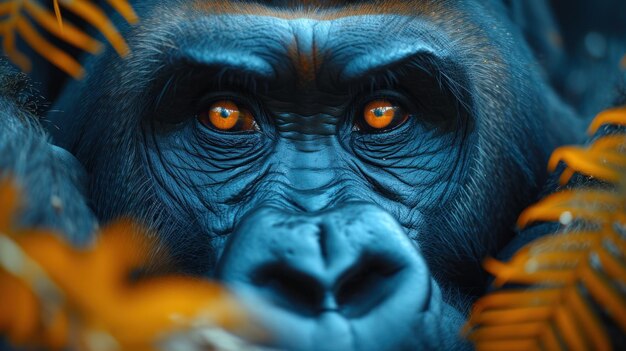 Soulful Gorilla Eyes Peering Through Foliage