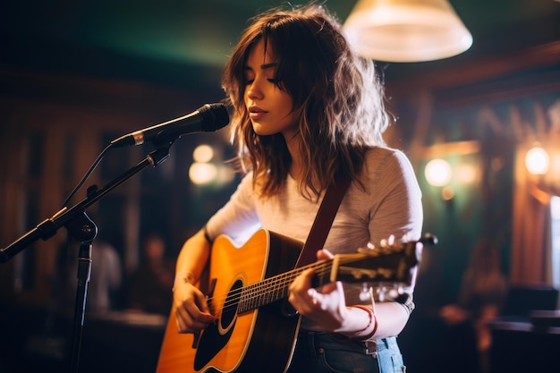 Foto soulful songstress aggraziando il palco del pub