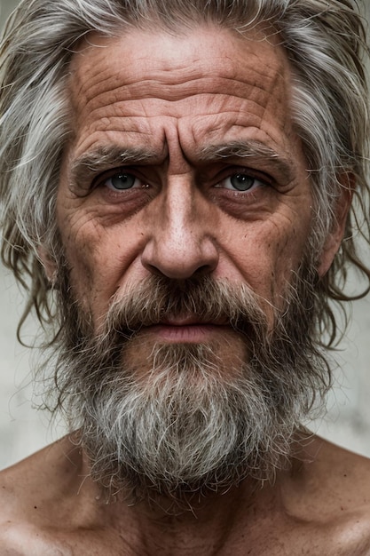 Soulful Struggles Portraying the Resilience of a Mature Longhaired Bearded and Emaciated Man