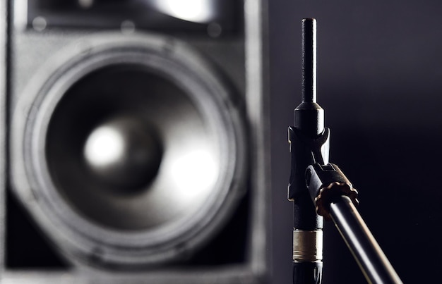 Sound acoustic testing in studio The noise meter measures the volume of the speakers and the speaker system