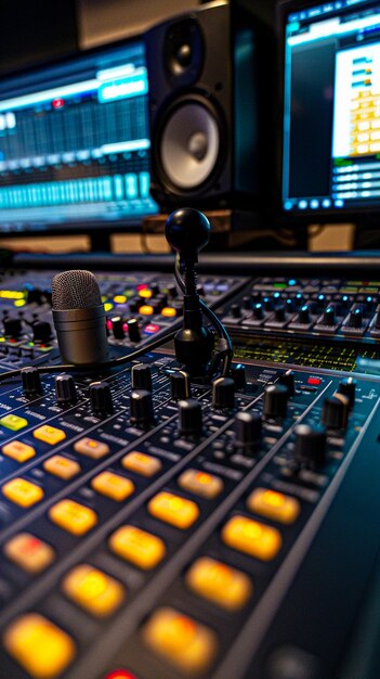 a sound board with a microphone on it