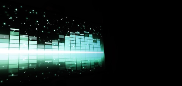 Эквалайзер звука Волновой рисунок музыкального элемента звучит на экране монитора Цифровой эквалайзер Современные эквалайзеры песен темный фон Красочная форма волны музыкального саундтрека Отображение музыкальных эквалайзеров