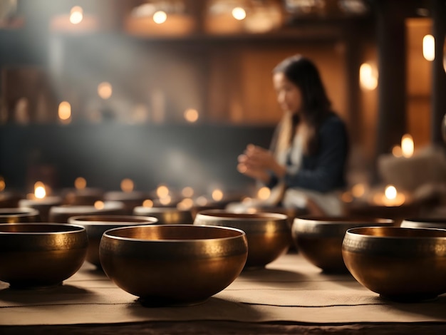 Foto coppie di meditazione rituale di guarigione sonora