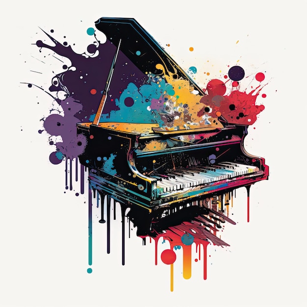 The Sound of Passion A Piano in Color Splash Explosion Concert on a white background Generative AI