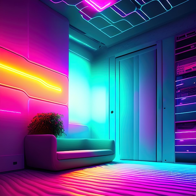 sound proof environment, padded walls, psychedelic, neon ambience