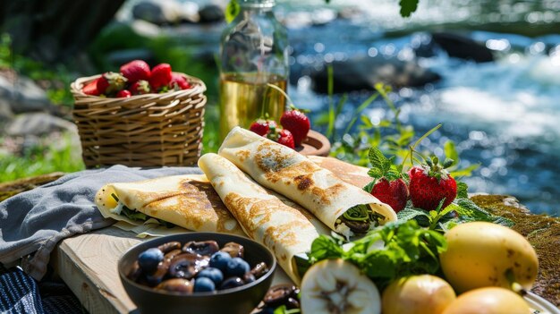 The sound of rushing water is the perfect backdrop for a relaxing picnic of savory crepes filled