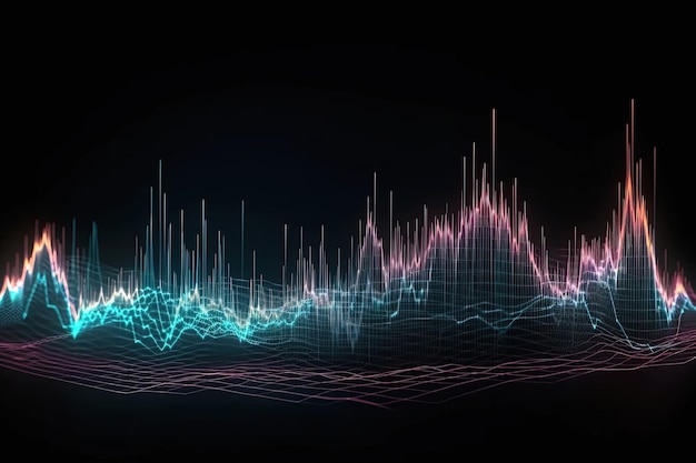 Фото Звуковая волна абстрактные музыкальные звуковые частоты на черном неоновом фоне высокотехнологичные волны