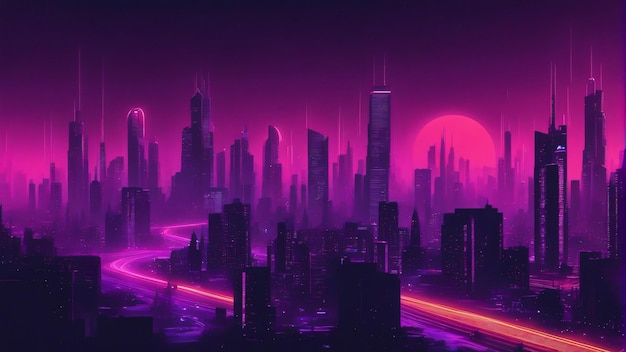 Sound wave neon punk futuristic city with car background