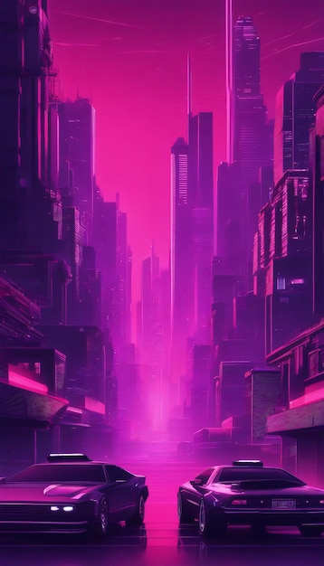 Sound wave neon punk futuristic city with car background