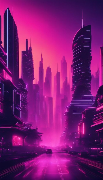 Sound Wave neon punk futuristic city with Car background