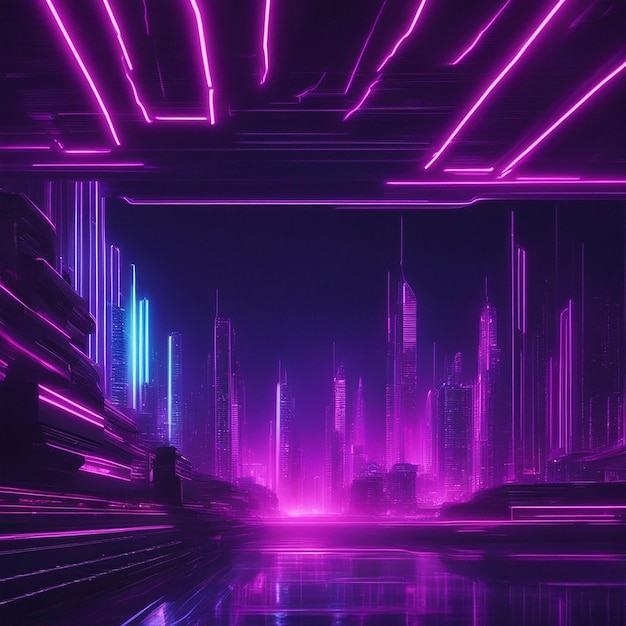 Sound Wave neon punk futuristic city with Car