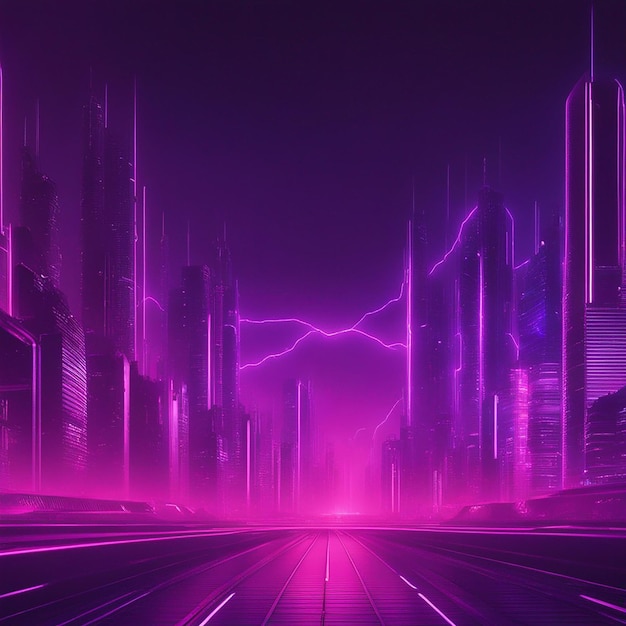 Sound Wave neon punk futuristische stad met auto